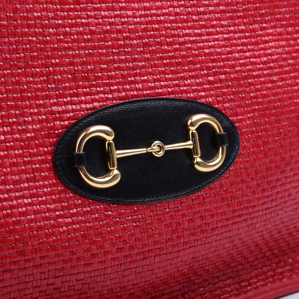 Gucci 623694 1955 Horsebit Raffia Tote Red Bag