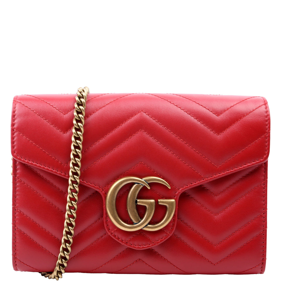 Gucci 474575 Marmont Chain Wallet Red Bag