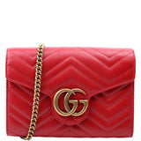 Gucci 474575 Marmont Chain Wallet Red Bag