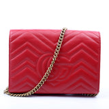 Gucci 474575 Marmont Chain Wallet Red Bag