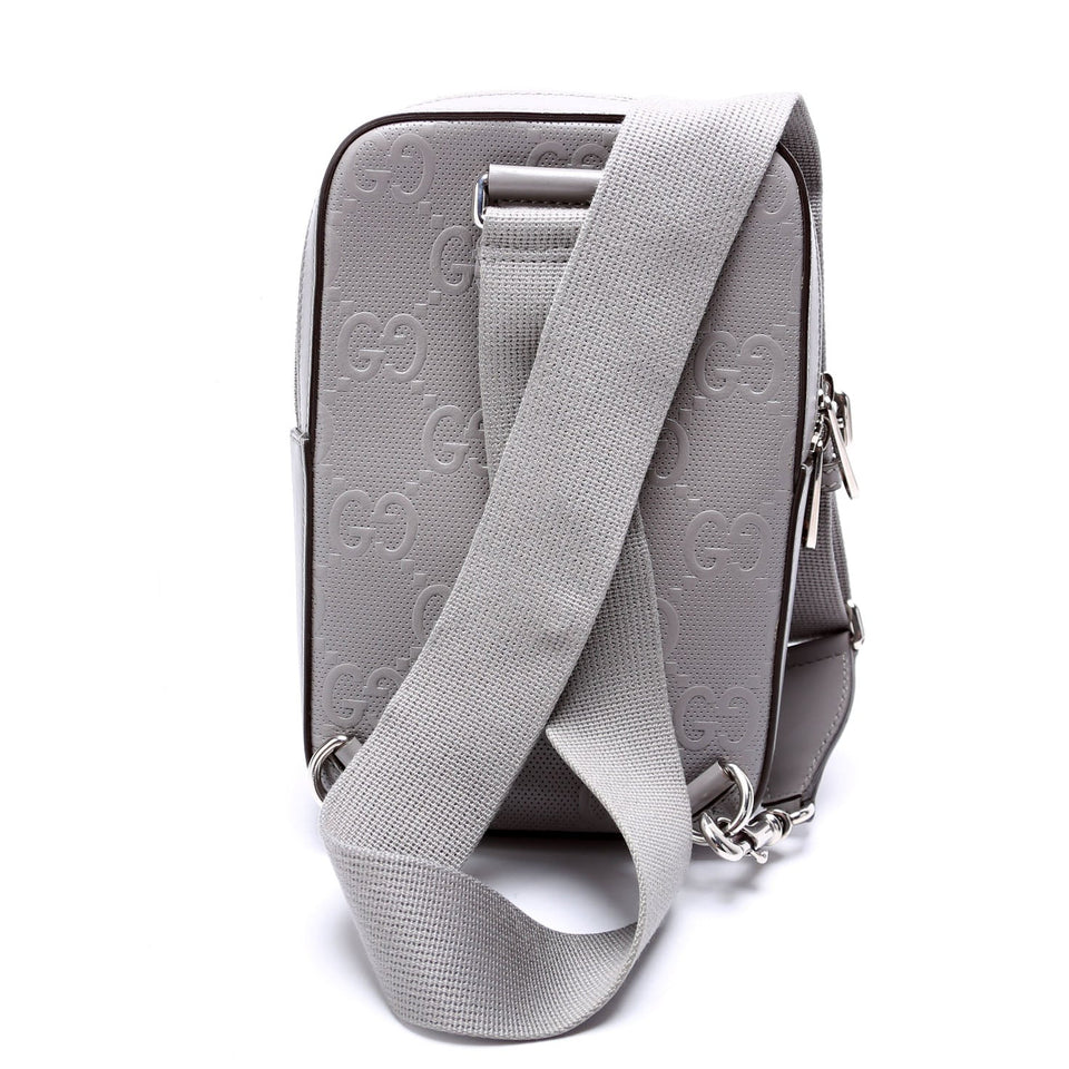 Gucci 700431 GG Embossed Sling Backpack Gray Bag
