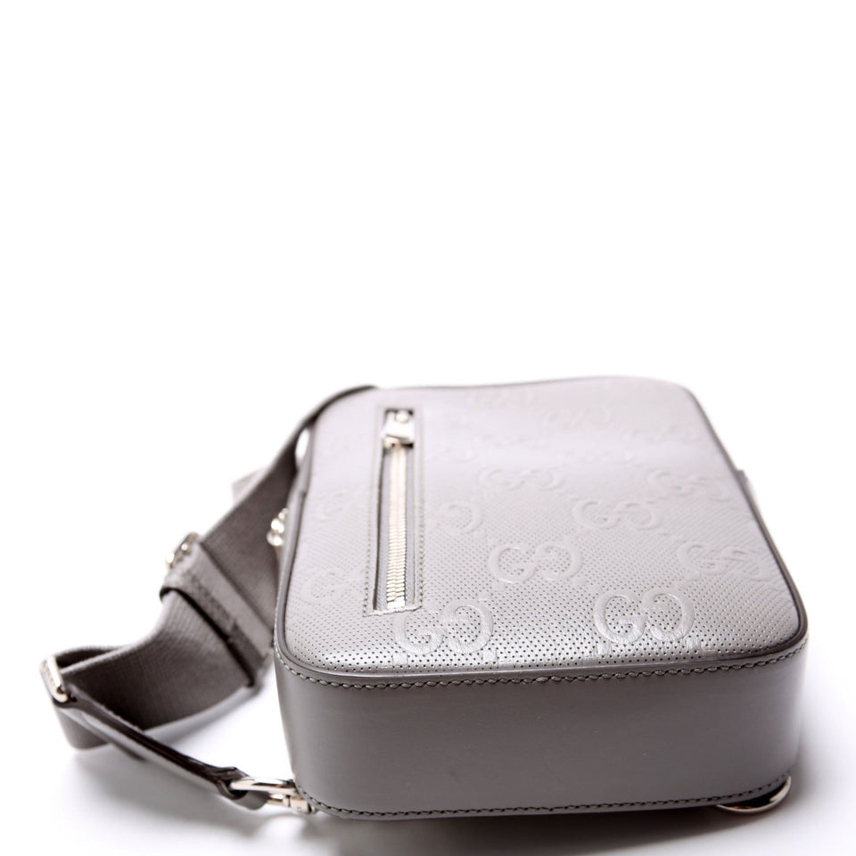 Gucci 700431 GG Embossed Sling Backpack Gray Bag