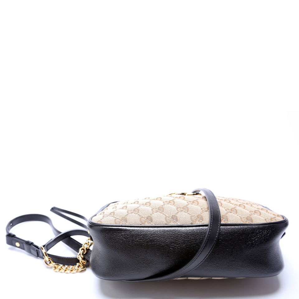 Gucci 447632 Marmont Small GG Canvas Camera Tan/Black Bag