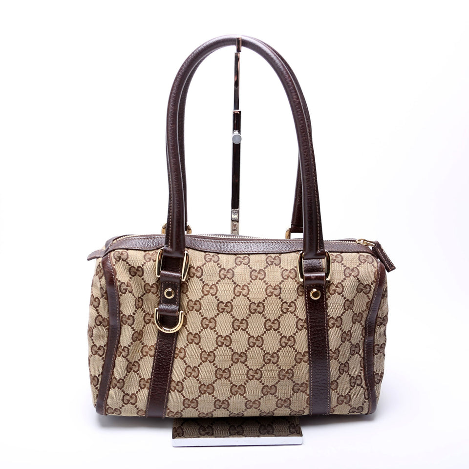 Gucci 130942 GG Canvas Small Abbey Boston Brown Bag