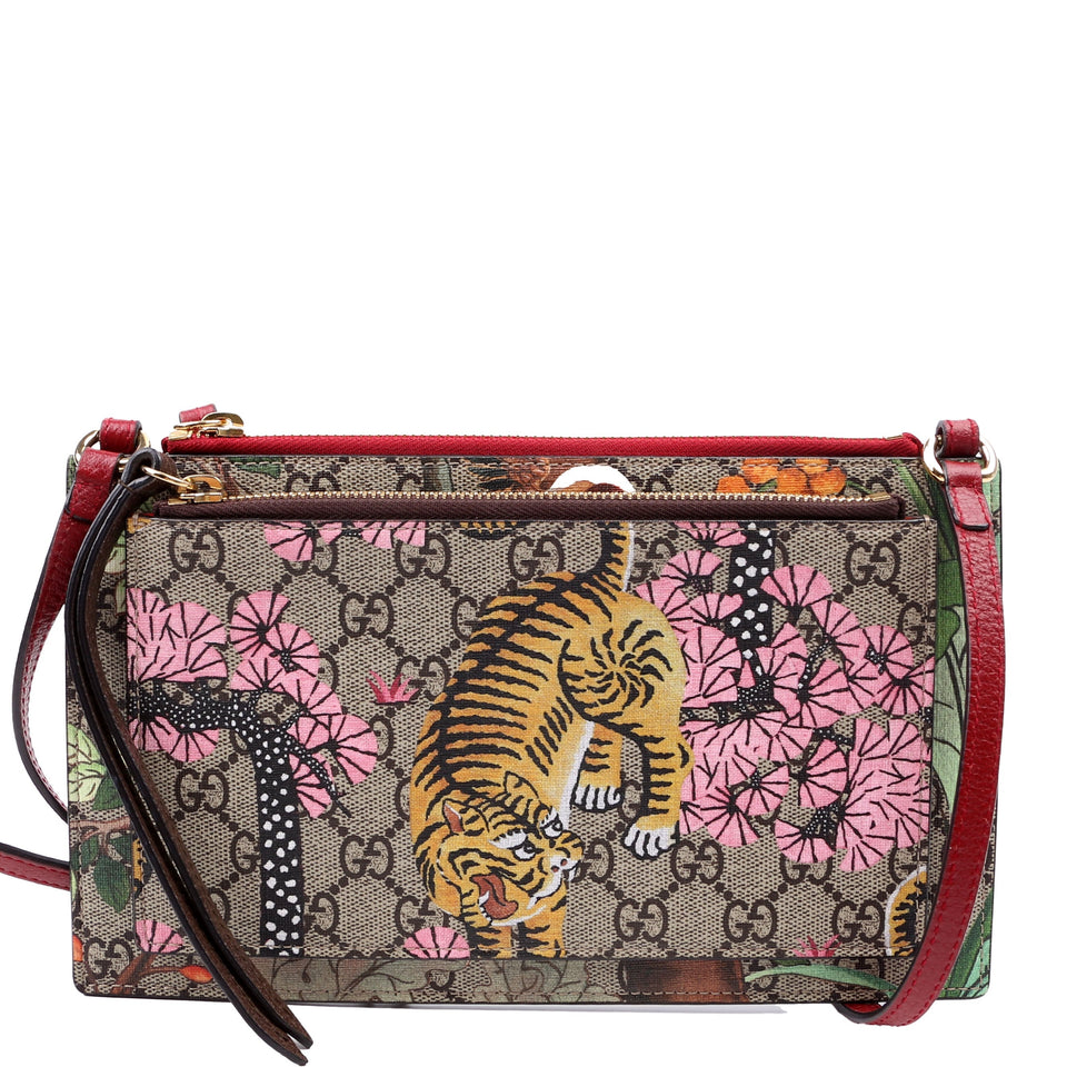 Gucci 454111 GG Supreme Blooms/Bengal Double Zip Shoulder Bag