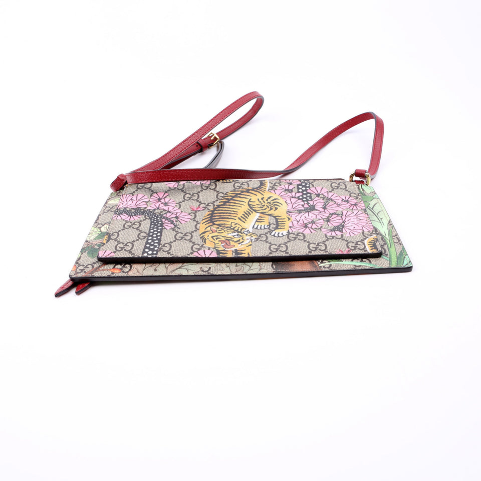 Gucci 454111 GG Supreme Blooms/Bengal Double Zip Shoulder Bag