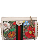 Gucci 503877 GG Supreme Flora Ophidia Small Chain White Bag
