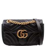 Gucci 446744 Marmont Leather Shoulder Mini Flap Black Bag