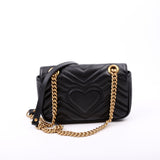 Gucci 446744 Marmont Leather Shoulder Mini Flap Black Bag