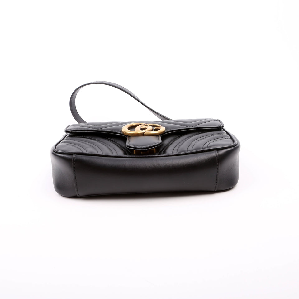 Gucci 446744 Marmont Leather Shoulder Mini Flap Black Bag