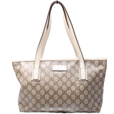 Gucci 181086 GG Supreme Small Zip Tote Tan and White Bag