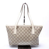 Gucci 181086 GG Supreme Small Zip Tote Tan and White Bag