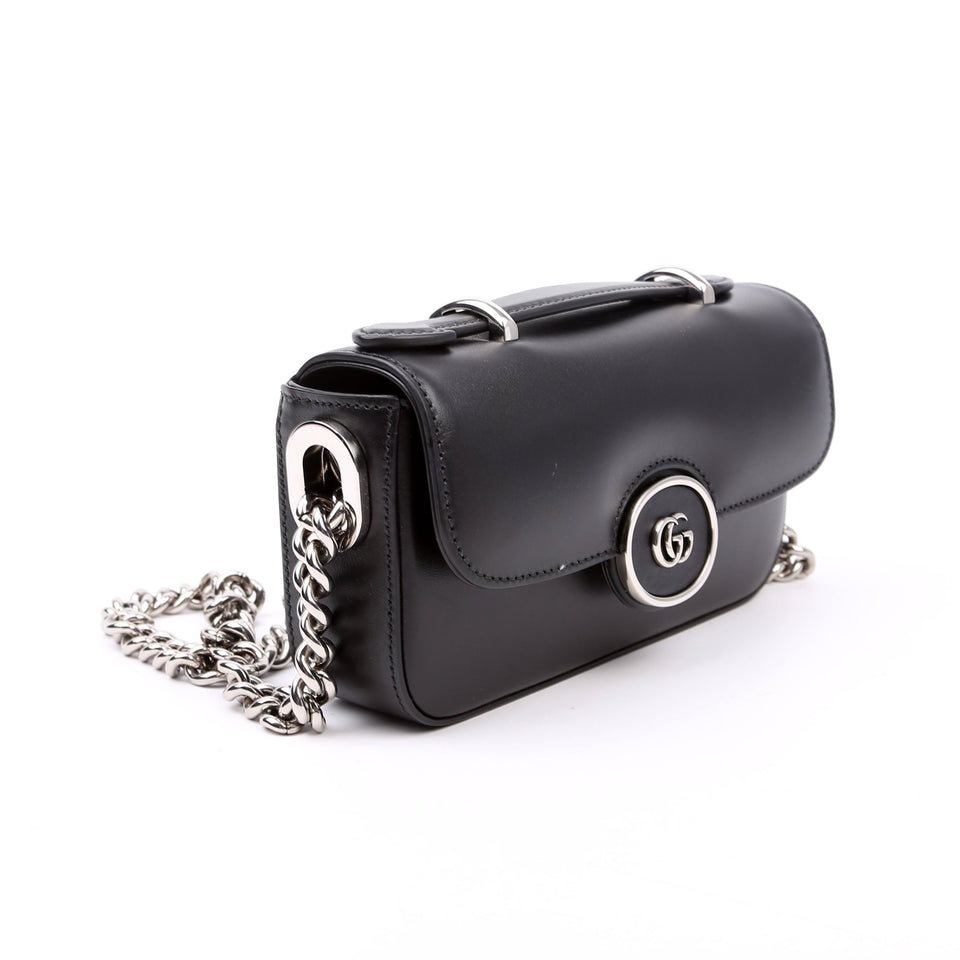 Gucci 760194 Petite GG Mini Calfskin Shoulder Black Bag