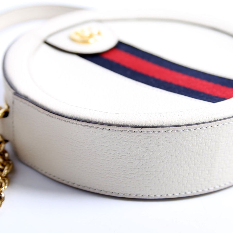 Gucci 550618 Ophidia Leather Round Small Crossbody White Bag