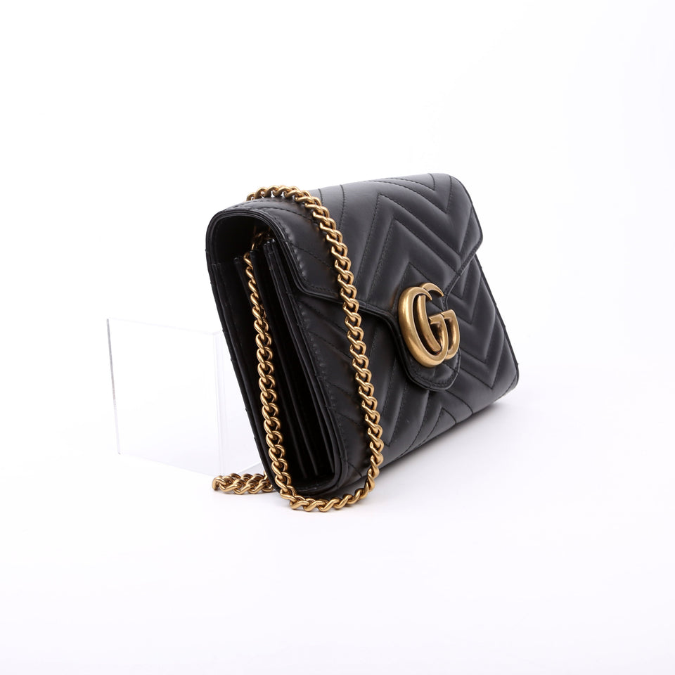 Gucci 474575 Marmont Chain Wallet Black Bag
