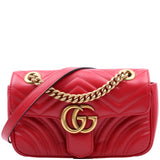 Gucci 446744 Marmont Leather Shoulder Mini Flap Red Bag