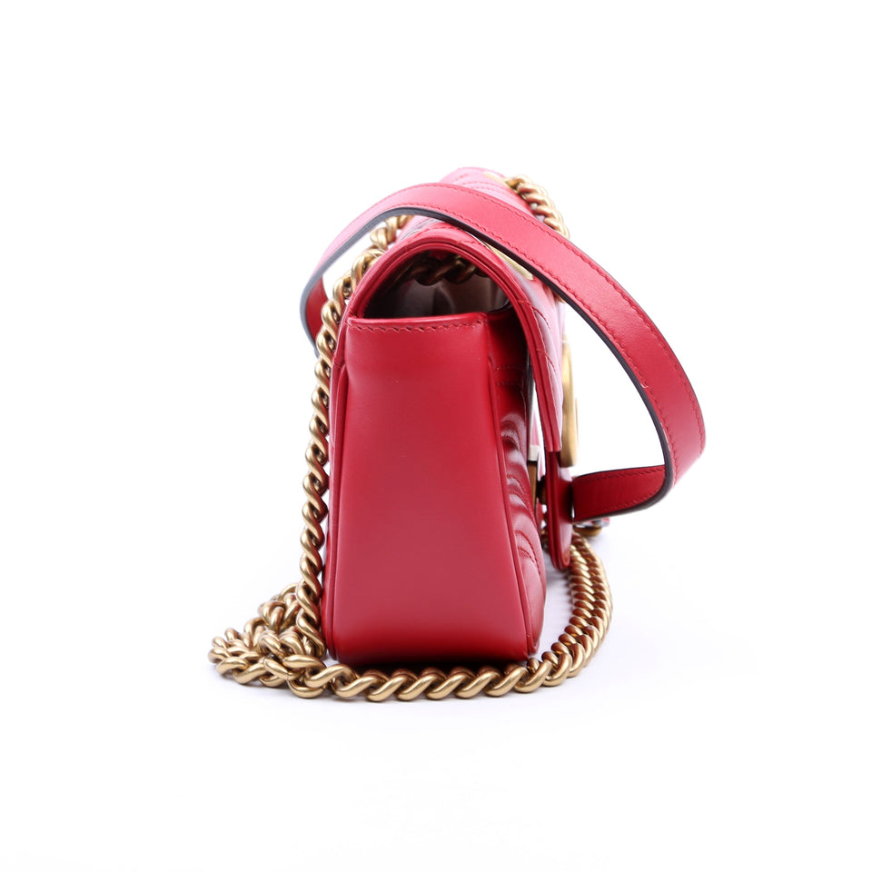 Gucci 446744 Marmont Leather Shoulder Mini Flap Red Bag