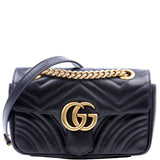Gucci 446744 Marmont Leather Shoulder Mini Flap Black Bag