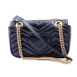 Gucci 446744 Marmont Leather Shoulder Mini Flap Black Bag