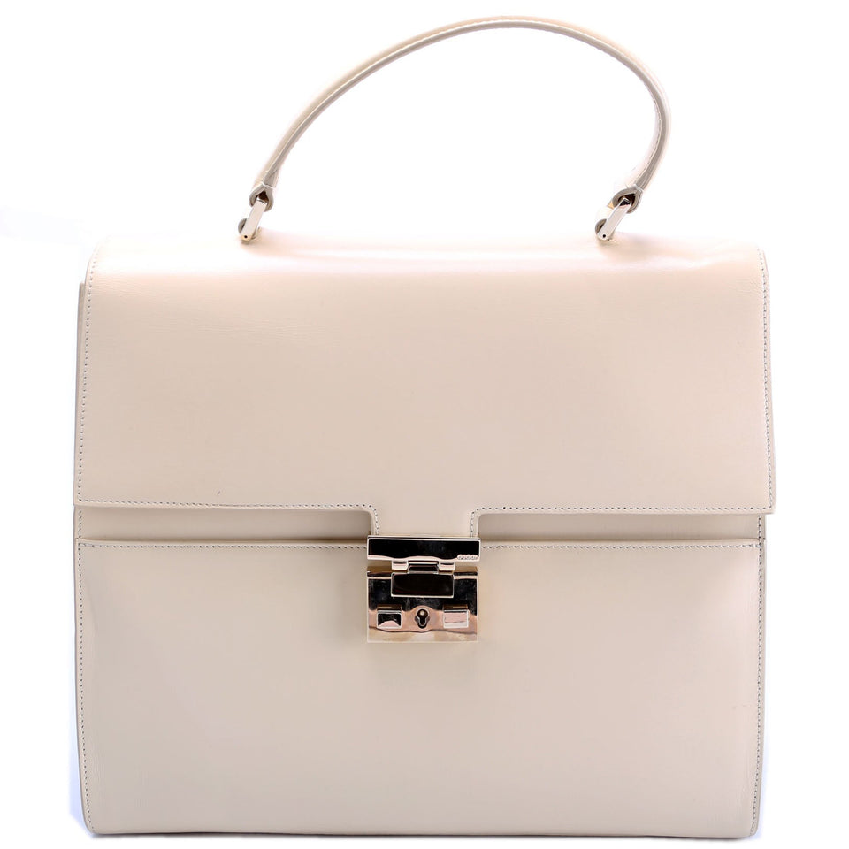 Gucci 001-0857 Leather Lady Lock Top Handle Vintage Beige Bag