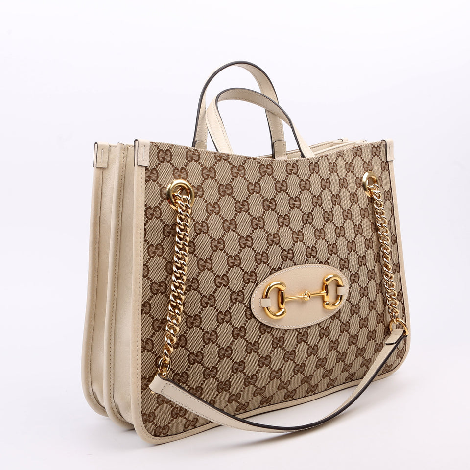 Gucci 621144 1955 Horsebit Large Tote White Bag