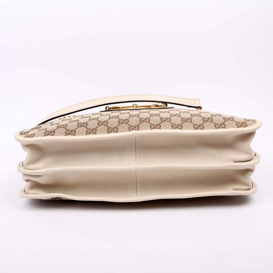 Gucci 621144 1955 Horsebit Large Tote White Bag