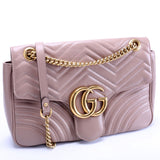 Gucci 443496 Marmont Leather Shoulder Medium Nude Bag