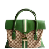 Gucci 130845 GG Supreme Top Handle Green/Brown Bag