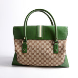 Gucci 130845 GG Supreme Top Handle Green/Brown Bag