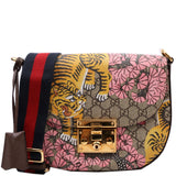 Gucci 453189 GG Supreme Bengal Padlock Medium Messenger Brown Bag