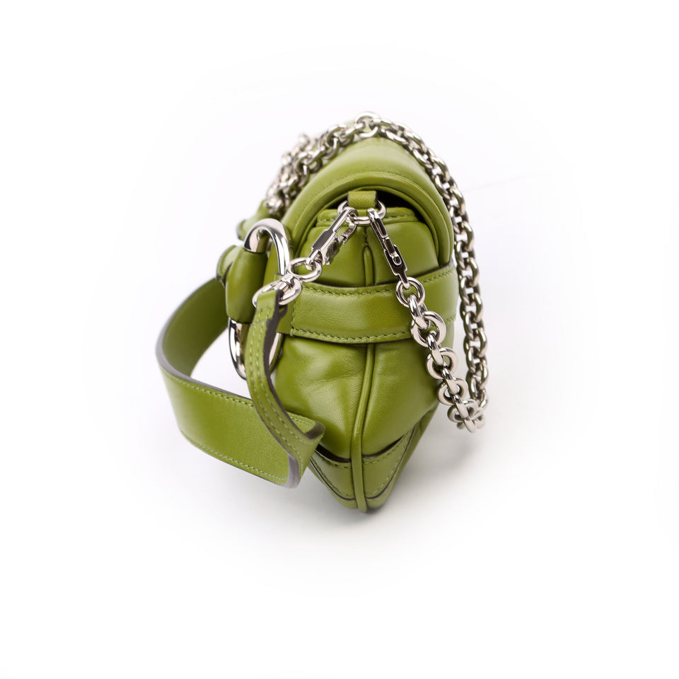 Gucci 764339 Vertical Quilted Maxi Horsebit Chain Medium Shoulder Green Bag