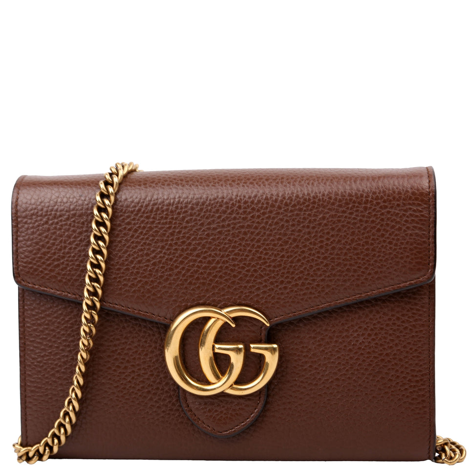Gucci 401232 Marmont Chain Wallet Brown Bag