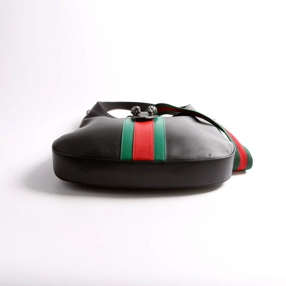 Gucci 44687 Web Stripe Dionysus Leather Hobo Black Bag