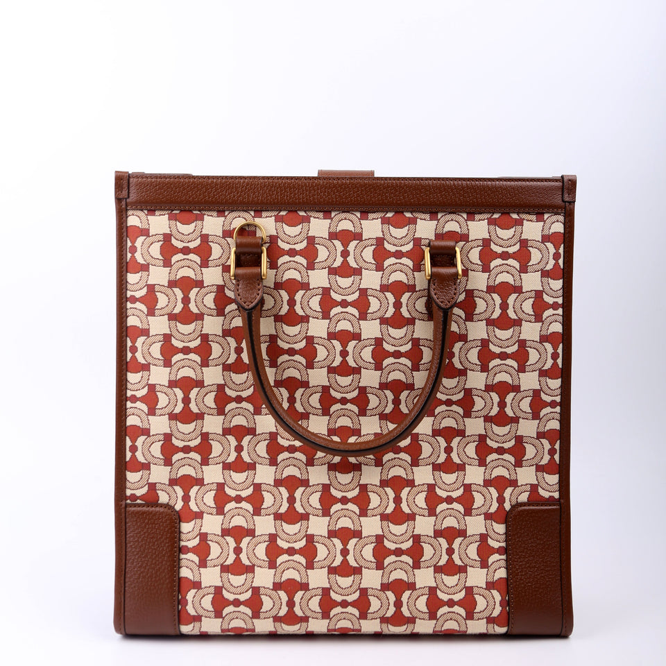 Gucci 752586 Interlocking G Jacquard Horsebit Tote Brown Bag