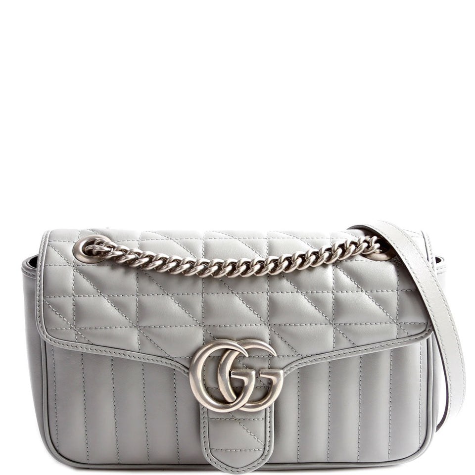 Gucci 443497 Marmont Aria Leather Shoulder Small Flap Gray Bag