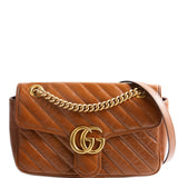Gucci 443497 Marmont Diagonal Leather Shoulder Small Flap Brown Bag