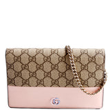 Gucci 790060 GG Supreme BI Color Wallet On Chain Pink/Light Blue/Beige Bag