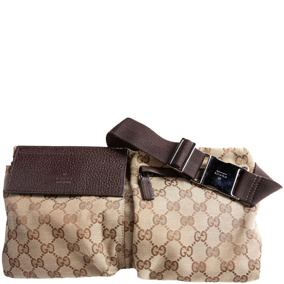 Gucci 28566 GG Canvas Waist Brown Bag