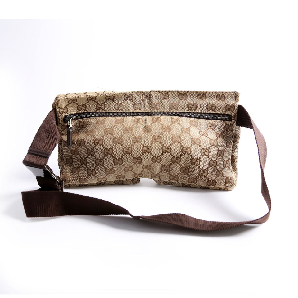 Gucci 28566 GG Canvas Waist Brown Bag