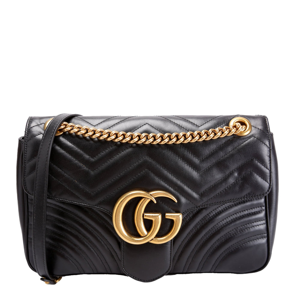 Gucci 443496 Marmont Leather Shoulder Medium Black Bag