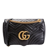 Gucci 443496 Marmont Leather Shoulder Medium Black Bag