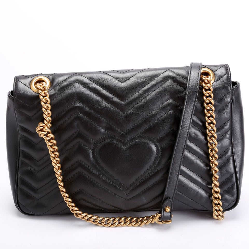 Gucci 443496 Marmont Leather Shoulder Medium Black Bag