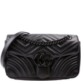 Gucci 443497 Marmont Leather Monochrome Shoulder Small Flap Black Bag