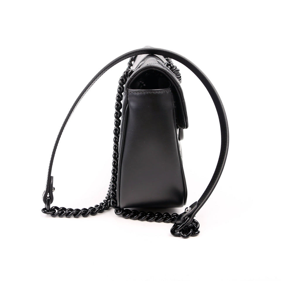 Gucci 443497 Marmont Leather Monochrome Shoulder Small Flap Black Bag
