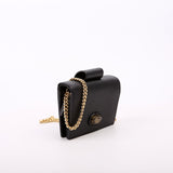 Gucci 617195 GG Enamel Calfskin Lipstick Card Holder Chain Wallet Black Bag