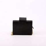Gucci 617195 GG Enamel Calfskin Lipstick Card Holder Chain Wallet Black Bag