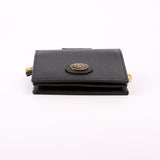 Gucci 617195 GG Enamel Calfskin Lipstick Card Holder Chain Wallet Black Bag