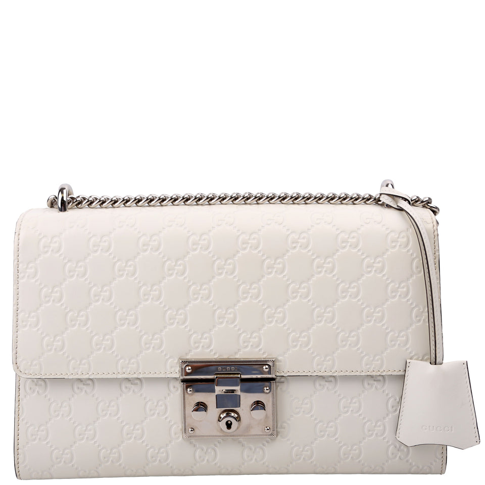 Gucci 409486 Padlock GG Leather Shoulder Medium White Bag