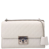 Gucci 409486 Padlock GG Leather Shoulder Medium White Bag