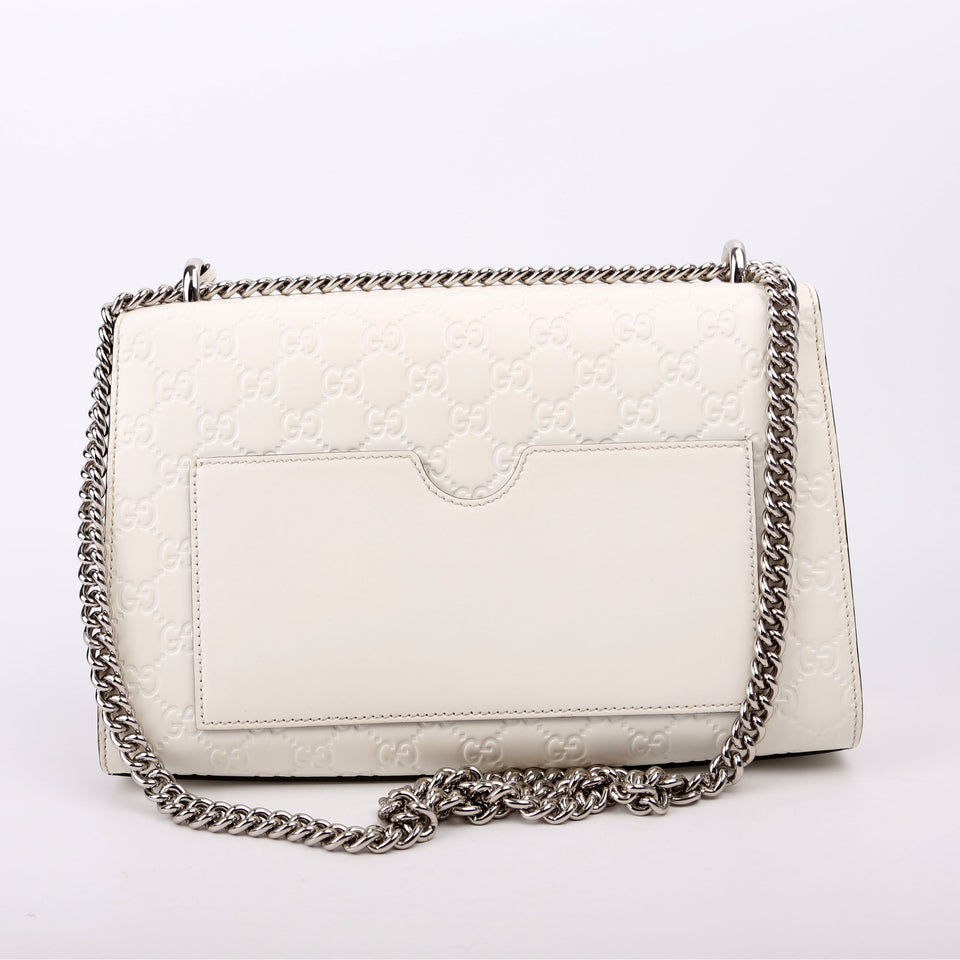 Gucci 409486 Padlock GG Leather Shoulder Medium White Bag